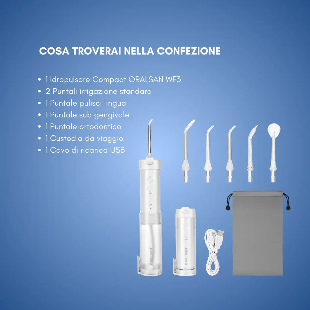 ORALSAN® WF3 Compact Idropulsore Dentale Portatile - Serbatoio Richiudibile, 5 Modalità di Pulizia Ids SpA
