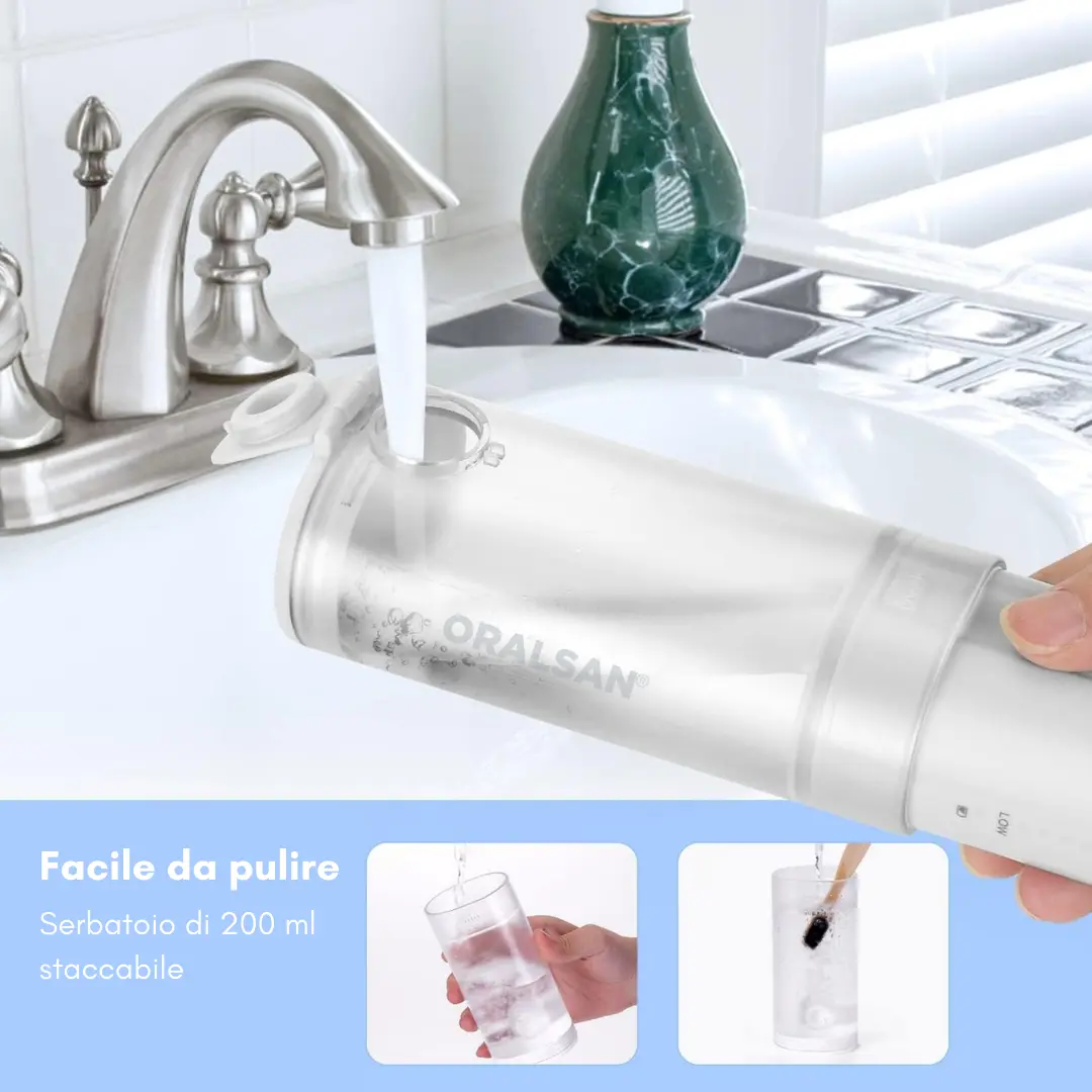 ORALSAN® WF3 Compact Idropulsore Dentale Portatile - Serbatoio Richiudibile, 5 Modalità di Pulizia Ids SpA