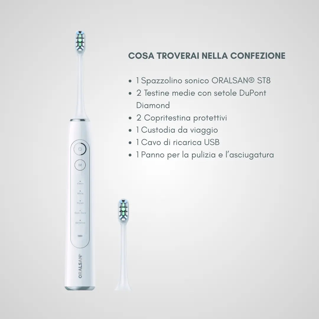 ORALSAN® ST8 Spazzolino Elettrico Sonico - 5 Modalità, 38.000 Oscillazioni, Setole DuPont Diamond Ids SpA