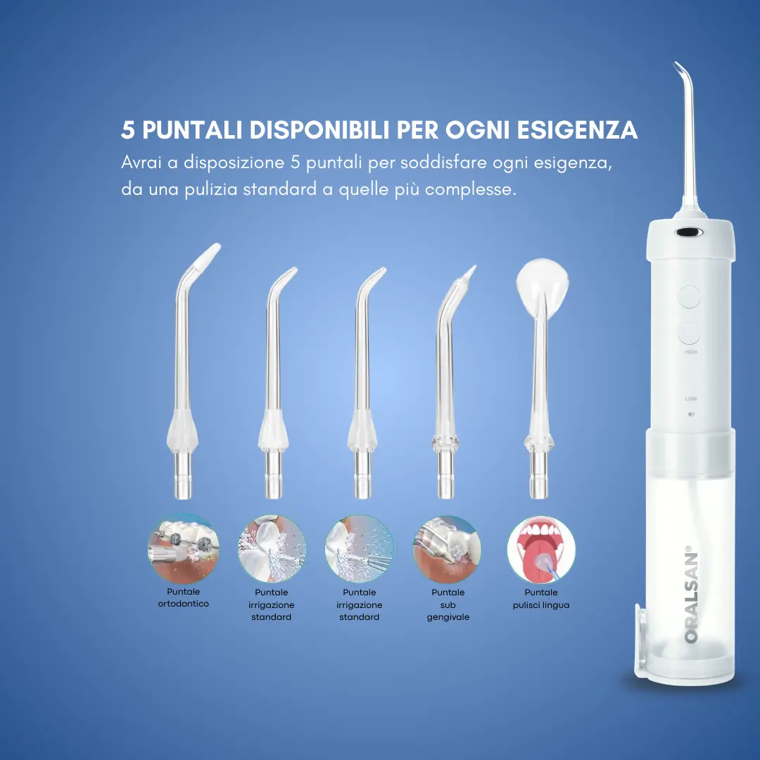 ORALSAN® WF3 Compact Idropulsore Dentale Portatile - Serbatoio Richiudibile, 5 Modalità di Pulizia Ids SpA