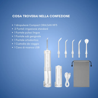 ORALSAN® WF3 Compact Idropulsore Dentale Portatile - Serbatoio Richiudibile, 5 Modalità di Pulizia Ids SpA