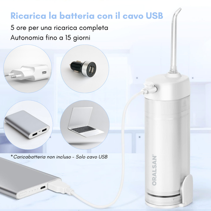 ORALSAN® WF3 Compact Idropulsore Dentale Portatile - Serbatoio Richiudibile, 5 Modalità di Pulizia