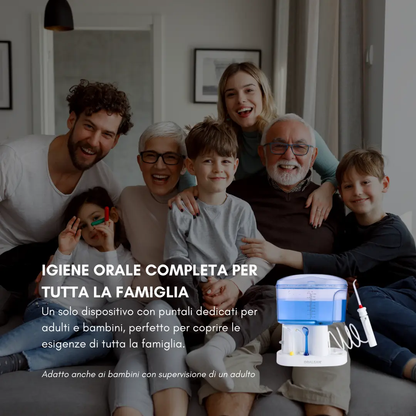 ORALSAN® WF7 Idropulsore Elettrico Family - Serbatoio 1000 ml, 6 Regolazioni di Pressione e 11 Puntali per Igiene Orale e Nasale Ids SpA
